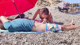 Belt Cock Pound Her Beau On Public Beach. Pegging Amateur, Rectal Plug, Fingering, Female Dominance