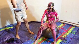 Highly Horny Stunning Girl, Toying With Custard Pies And Muddy Slime