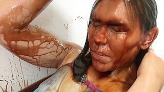 Wetlook Woman Adorned In Chocolate - Grubby Wam, Sexy, Fantastic In Douche