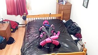 Sissy Maid In Self Restrain Bondage Armbinder Hog-tie